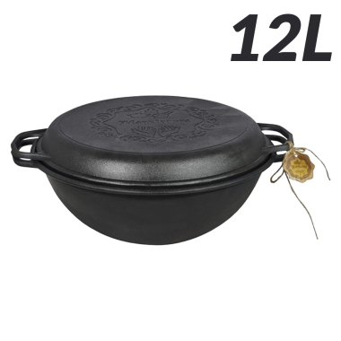 Чугунный узбекский казан 12 литров с крышкой-сковородой — Интернет каталог PriceOK