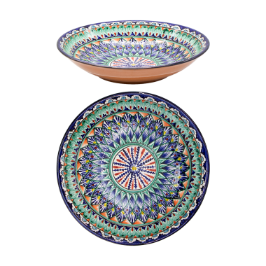 Лаган Мехроб глубокий, керамика, ручная работа, узоры микс, диаметр 34 см — Интернет каталог PriceOK