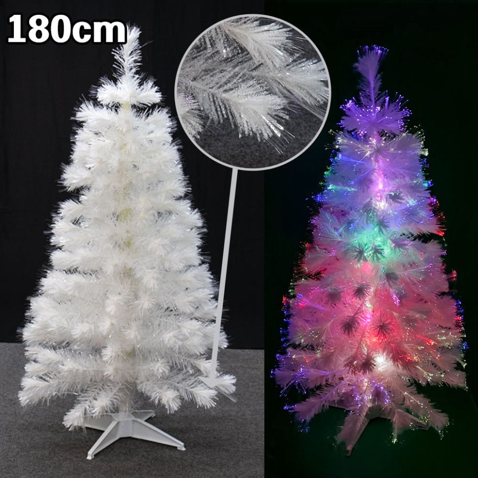 Ёлочка новогодняя белая, пушистая, со световодами в каждой веточке, 180 см фото 1 — Интернет каталог PriceOK
