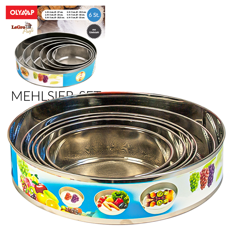 Сито для муки, набор 6 шт., нерж., диаметр 15 - 27 см, Высота 6 см фото 1 — Интернет каталог PriceOK