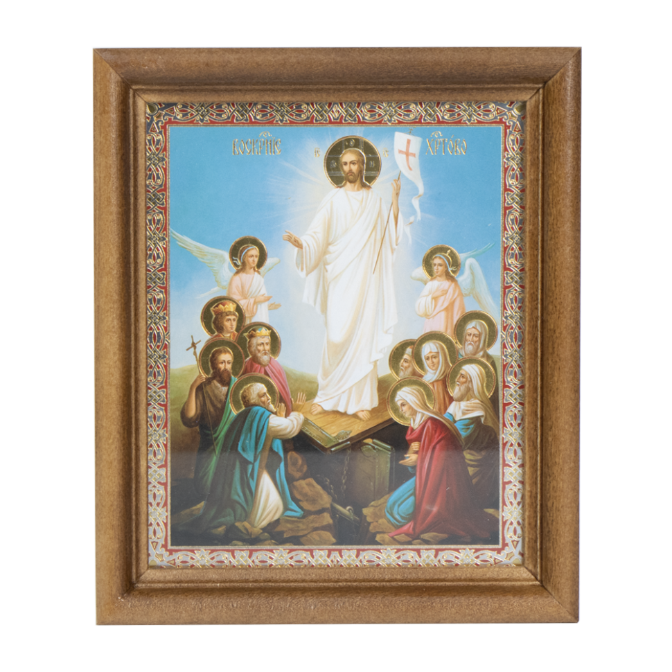 Икона Воскресение Христово 24, .деревянная рама, двойное тиснение, под стеклом, 11x13 см фото 1 — Интернет каталог PriceOK