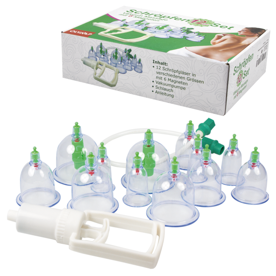 Набор из 12 банок для вакуумного массажа, B-6 до 8 см, D-3 до 6,5 см, с 6 магнитами фото 1 — Интернет каталог PriceOK