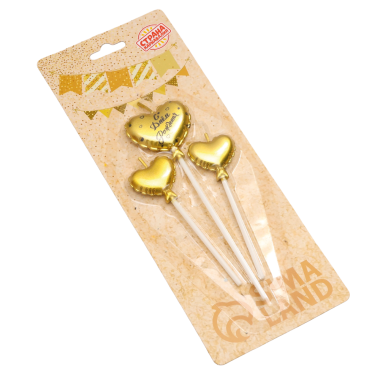 Свечи для торта, 3 шт. Воздушный шарик. Сердце, золотые, парафин — Интернет каталог PriceOK