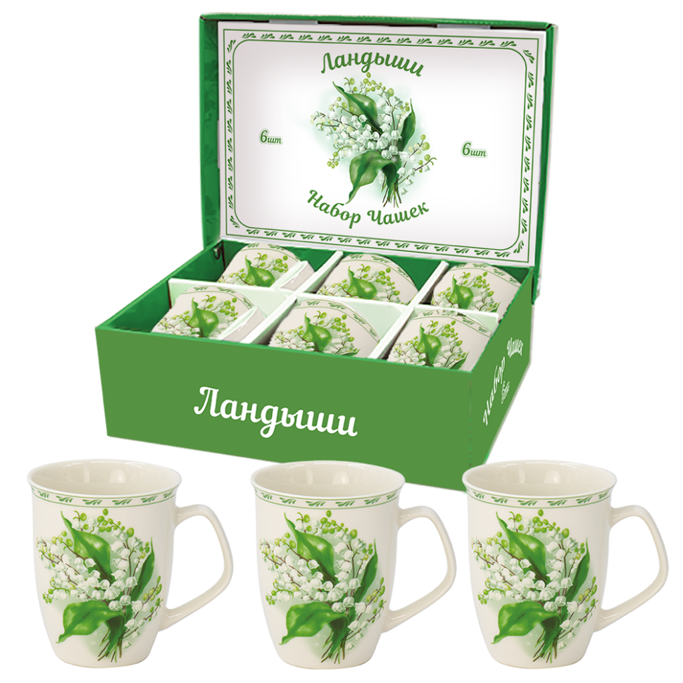 Набор кружек Ландыши в подарочной упак. на 6 персон, 330 мл фото 1 — Интернет каталог PriceOK