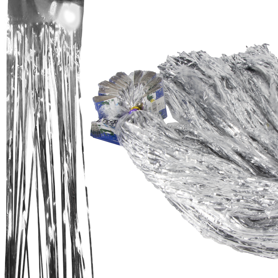 Мишура - Дождик - Набор 100 шт  из фольги, серебристый 1 м фото 1 — Интернет каталог PriceOK