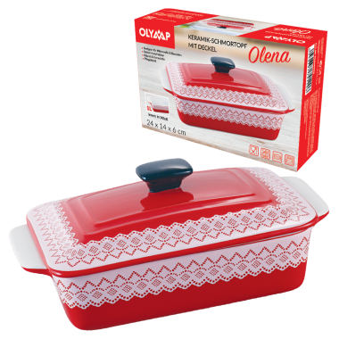 Керамическая форма для запекания с крышкой OLENA 1л, красная, 24 x 14 x 6 см — Интернет каталог PriceOK