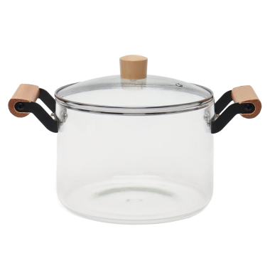 Стеклянная кастрюля 4,5 л с крышкой из стекла и нержавеющей стали и деревянными ручками — Интернет каталог PriceOK