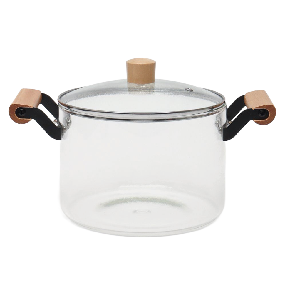 Стеклянная кастрюля 4,5 л с крышкой из стекла и нержавеющей стали и деревянными ручками фото 1 — Интернет каталог PriceOK