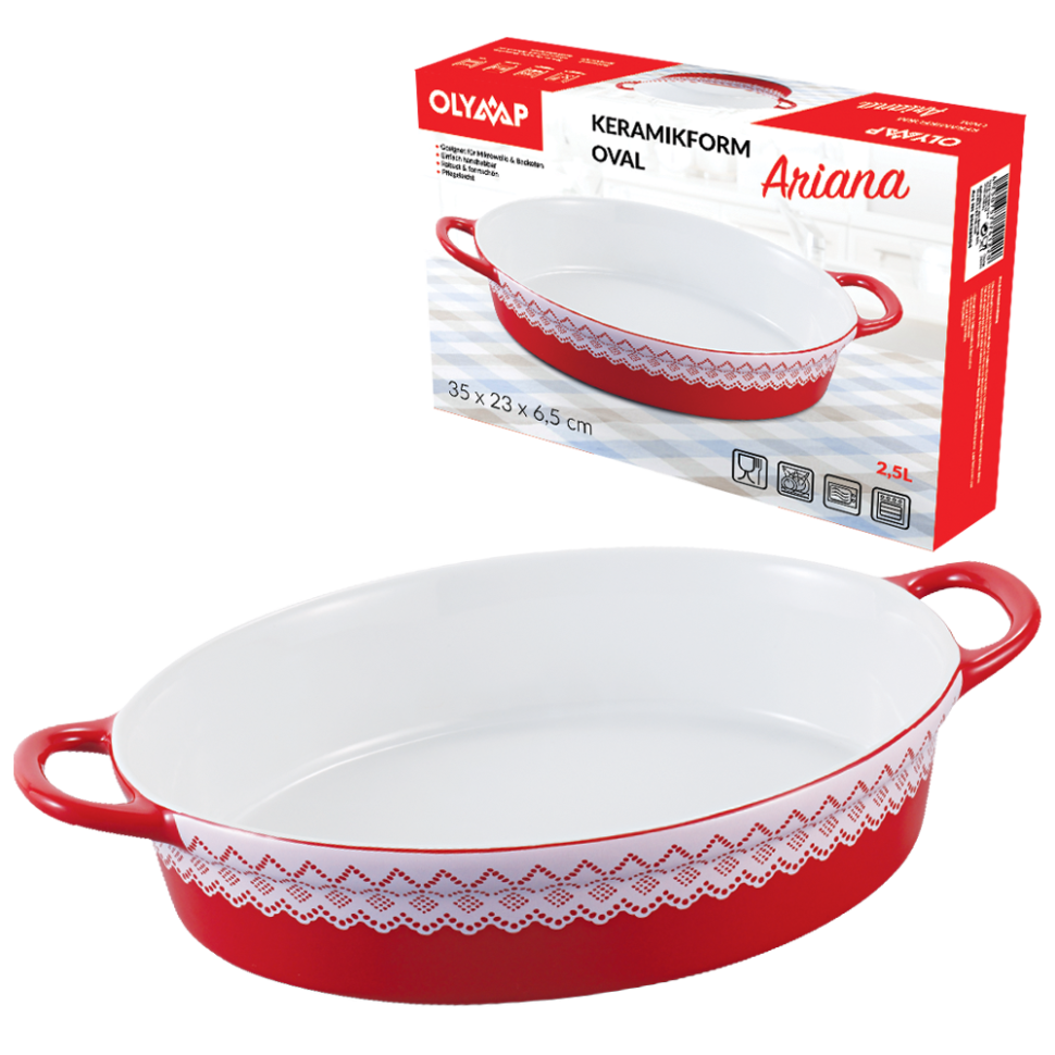 Керамическая форма для запекания 2,5 л ARIANA овальная, красная, 35 x 23 x 6,5 см фото 1 — Интернет каталог PriceOK
