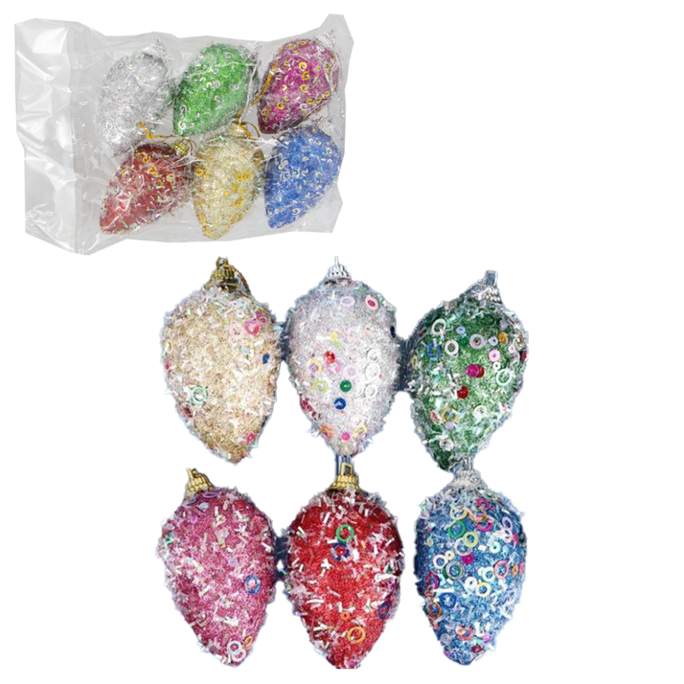 Набор - Украшение ёлочное Шишки в пайетках 6 шт, 4х7 см фото 1 — Интернет каталог PriceOK