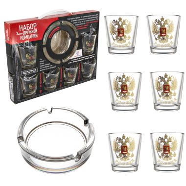 Подарочный набор для дружной компании - Орёл,  пепельница + 6 стопок по 50 мл — Интернет каталог PriceOK