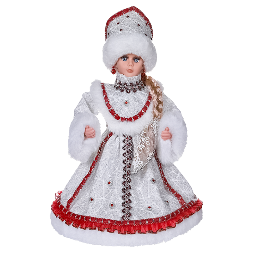Фигура Снегурочка в бело-красном с серебром, с отделением для конфет и подарков, 35 см фото 1 — Интернет каталог PriceOK