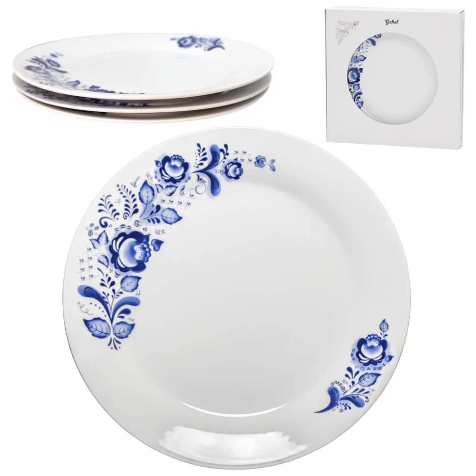 Набор из 3 тарелок Гжель диаметр26,5 см фото 1 — Интернет каталог PriceOK