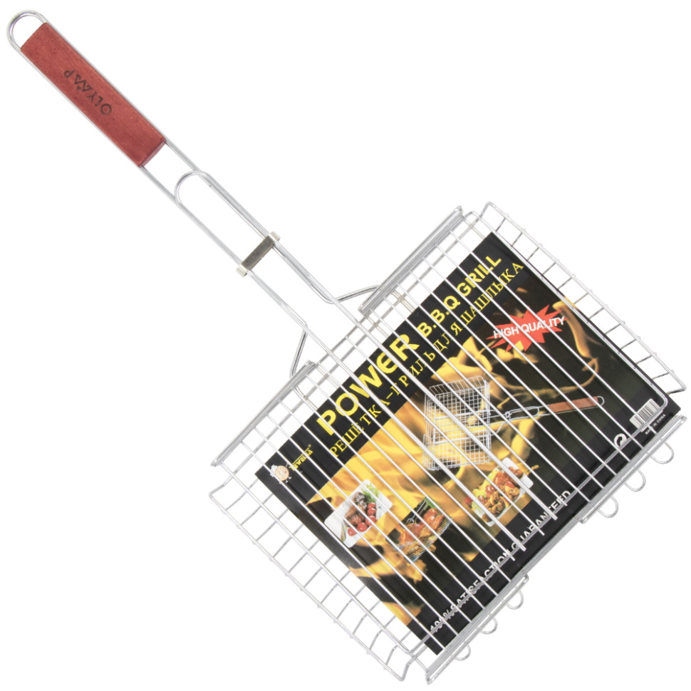 Решетка-Гриль из нержавеющей стали с деревянной ручкой, 0,8 кг, 24 x 33 x 5 см фото 1 — Интернет каталог PriceOK