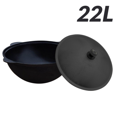 Узбекский чугунный казан на 22 л.  (круглое дно). С крышкой из алюминия. — Интернет каталог PriceOK