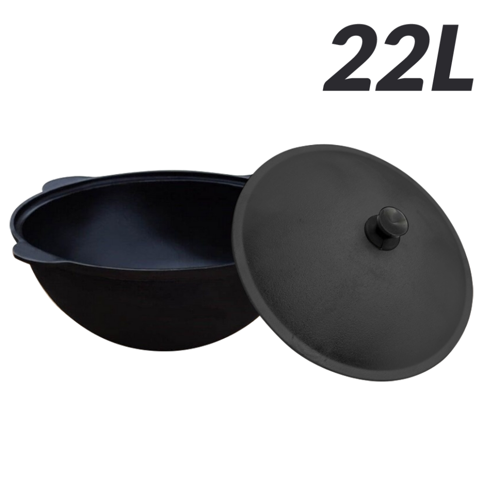 Узбекский чугунный казан на 22 л.  (круглое дно). С крышкой из алюминия. фото 1 — Интернет каталог PriceOK