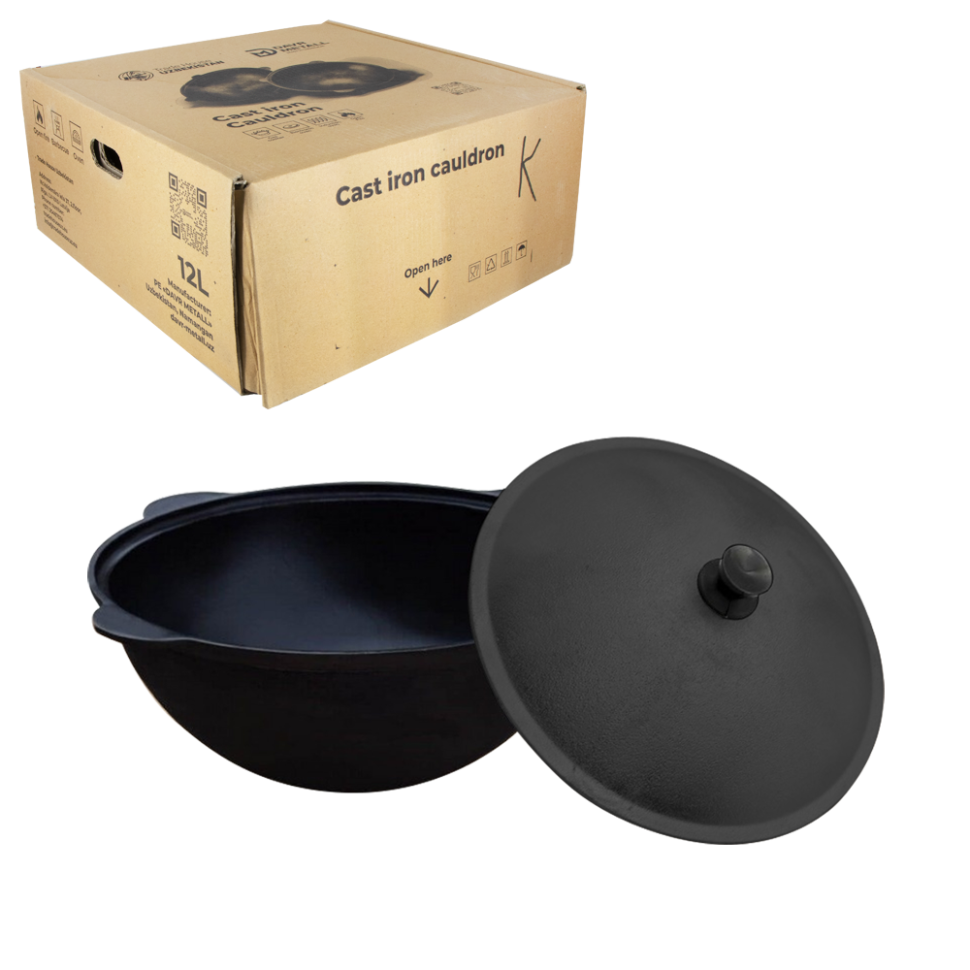 Узбекский чугунный казан на 12 л.  (круглое дно). С крышкой из алюминия фото 1 — Интернет каталог PriceOK