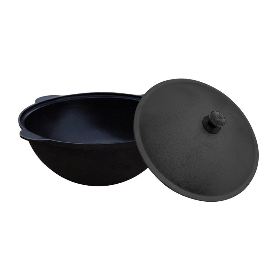 Узбекский чугунный казан на 16 л.  (круглое дно). С крышкой из алюминия. фото 1 — Интернет каталог PriceOK