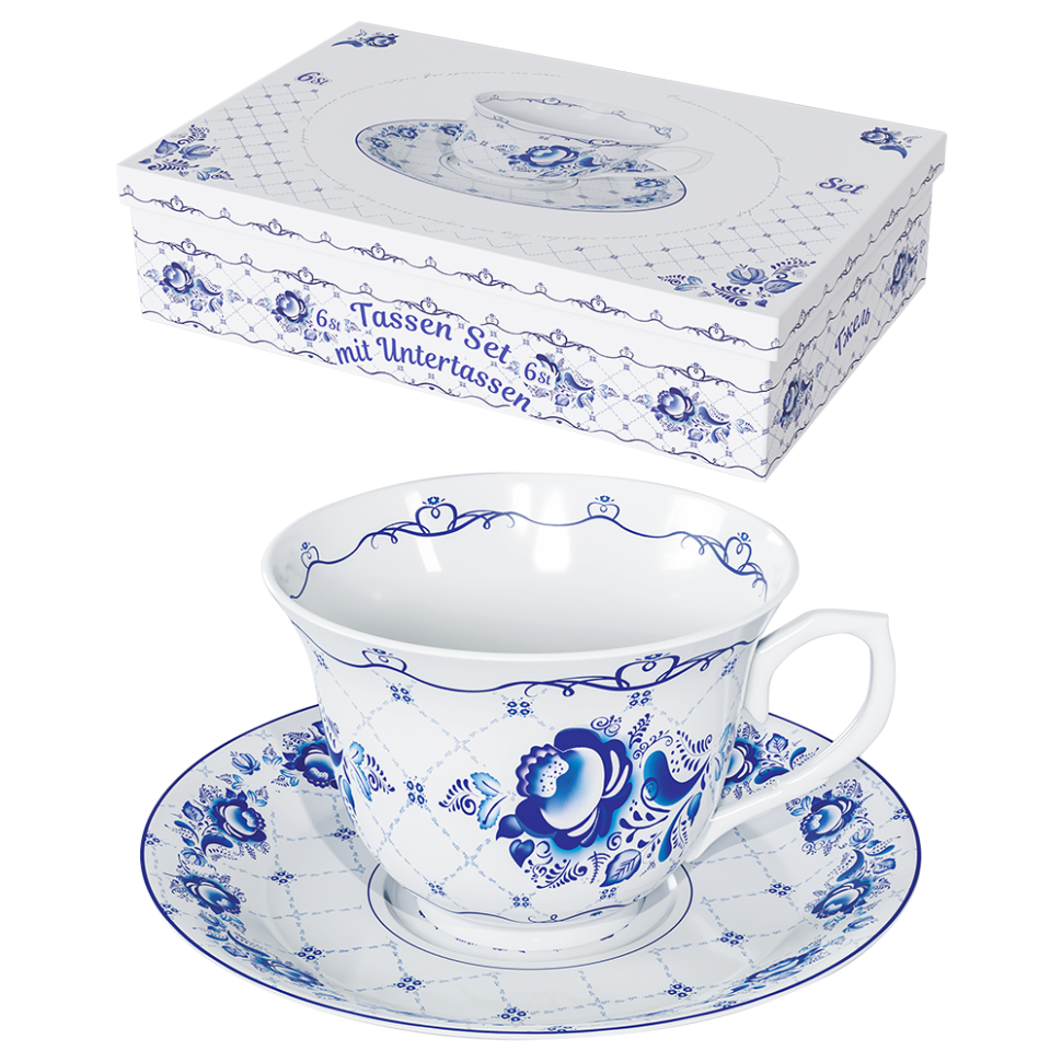 Чайный сервиз Гжель 12 частей, 6 чашек + 6 блюдец фото 1 — Интернет каталог PriceOK