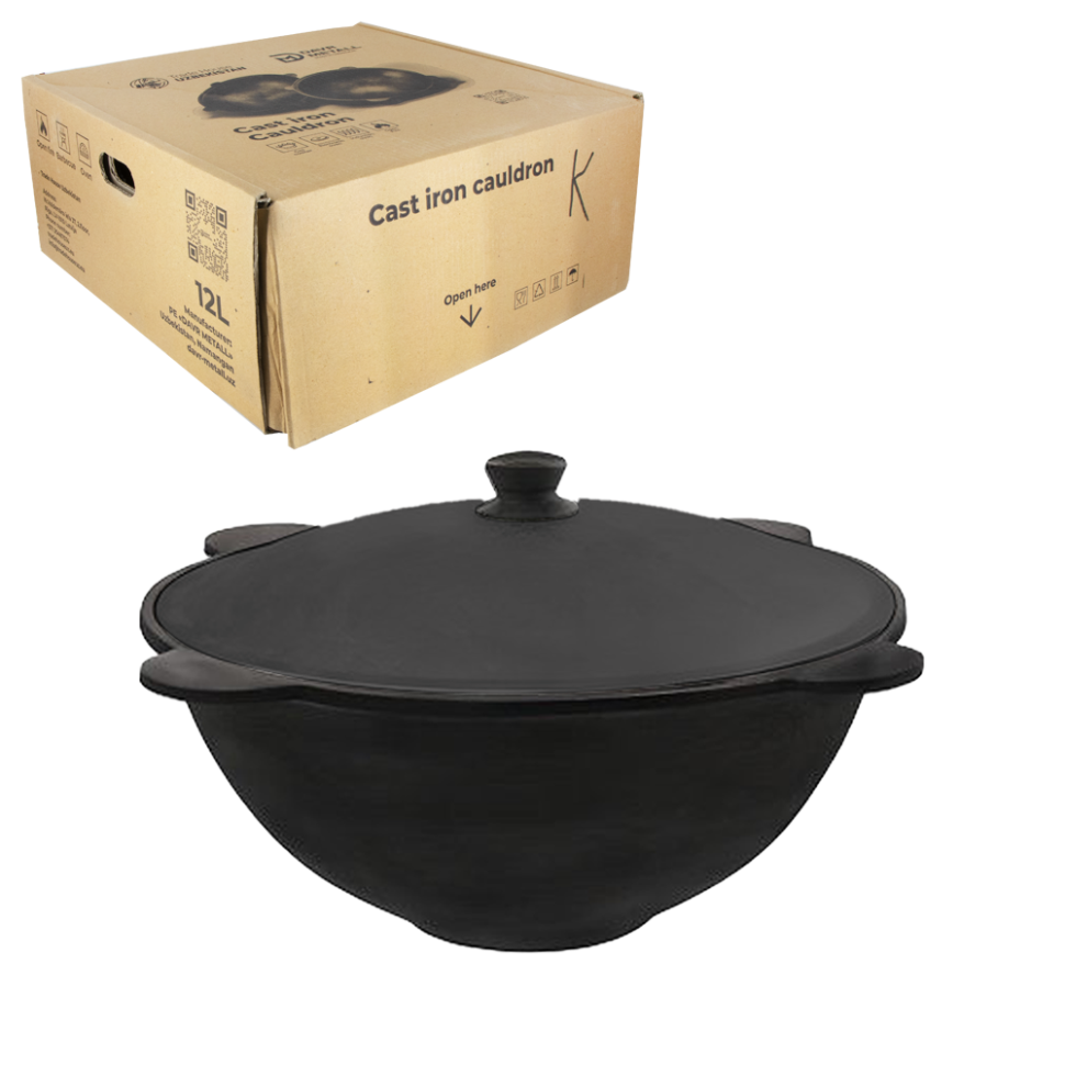 Узбекский чугунный казан на 12 л плоское дно с крышкой из алюминия фото 1 — Интернет каталог PriceOK