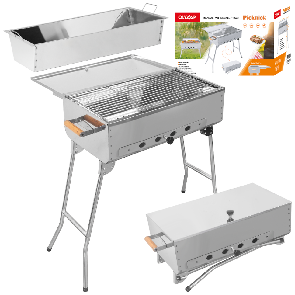 Мангал ПИКНИК новый, ВДШ: 80 x 60 x 33 см, нержавейка 0,8 мм. фото 1 — Интернет каталог PriceOK