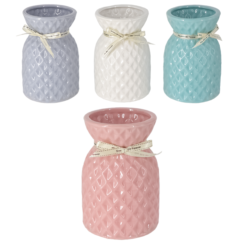 Рельефная керамическая ваза с декоративной лентой 18 х 12 х см, 4 цвета фото 1 — Интернет каталог PriceOK