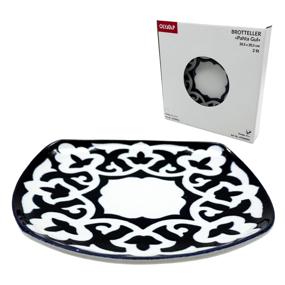 Тарелка для хлеба Пахта Гул синяя 2 шт Узбекистан 20,5 х 20,5 см фото 1 — Интернет каталог PriceOK
