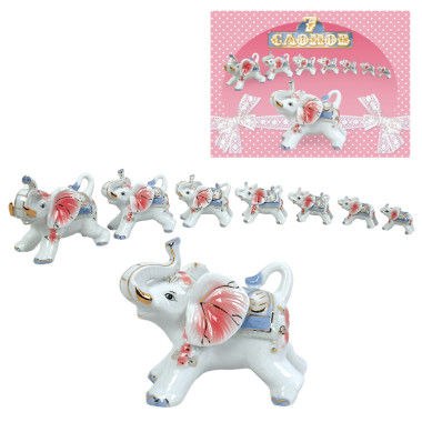 Набор статуэток 7 слонов розовый, из порцелана, высота фигурок от 3 см до 9 см — Интернет каталог PriceOK