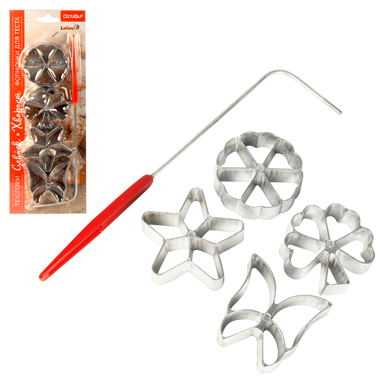 Формочки для печенья Хворост, 4 штуки с ручкой с резьбой, из металла, высота 2 см фото 1 — Интернет каталог PriceOK