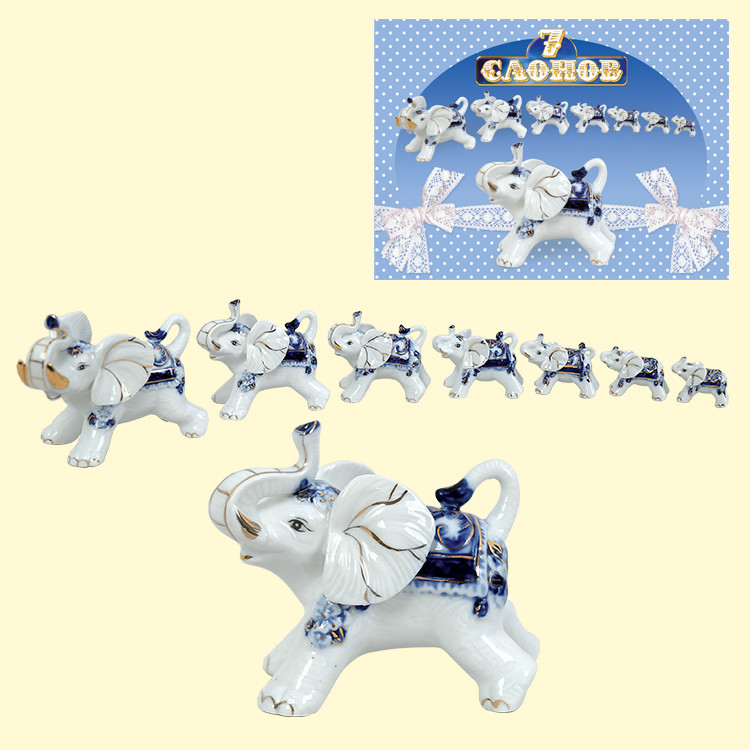 Набор статуэток 7 слонов голубой, из порцелана, высота фигурок от 3 см до 9 см фото 1 — Интернет каталог PriceOK