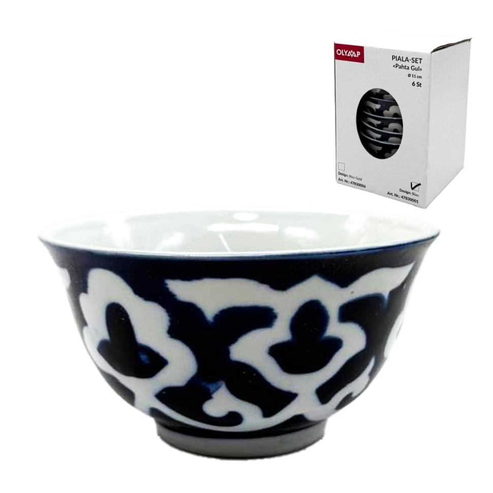 Набор пиал Пахта Гул 6 шт, белый-синий, Узбекистан, диаметр 11 см фото 1 — Интернет каталог PriceOK