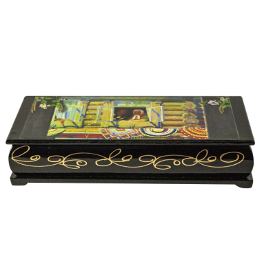 Шкатулка Бабушка и Дедушка у окна, простой узор по краю, лаковая миниатюра, 17,5х3,5х8,5 см — Интернет каталог PriceOK