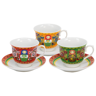 Чайный сервиз Матрешки 12 частей (6 чашек+6 блюдец) — Интернет каталог PriceOK