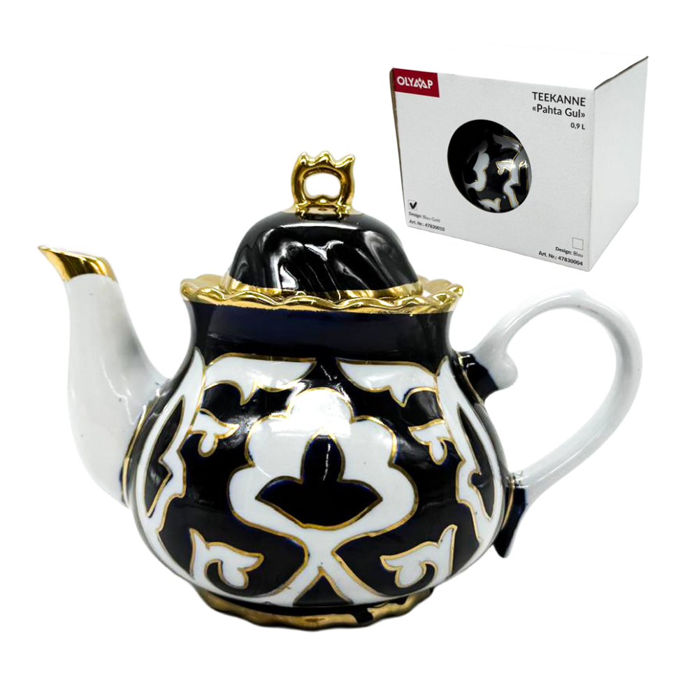 Чайник заварочный Пахта Гул, белый-синий-золото, Узбекистан, 0,9 л фото 1 — Интернет каталог PriceOK