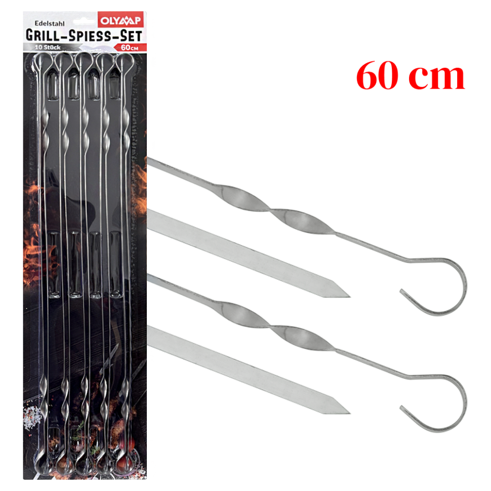 Шампуры, 10 шт. 60 см, 10 мм ширина, нержавеющая сталь 1,5 мм фото 1 — Интернет каталог PriceOK