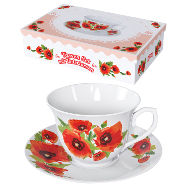 Чайный сервиз Маки 12 частей, 6 чашек + 6 блюдец — Интернет каталог PriceOK