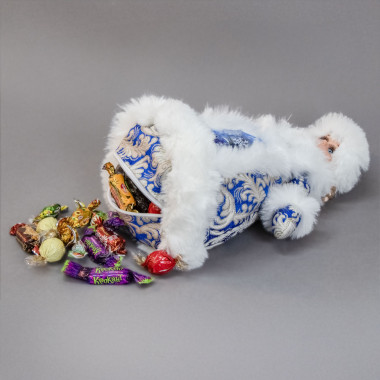 Фигура Снегурочка в синем с бело-золотым узором, с отделением для конфет и подарков, 35 см — Интернет каталог PriceOK