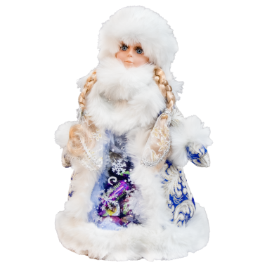 Фигура Снегурочка в синем с бело-золотым узором, с отделением для конфет и подарков, 35 см — Интернет каталог PriceOK