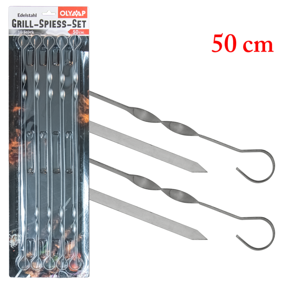 Шампуры 10 шт, 50 см, 10 мм ширина, нержавеющая сталь 1,5 мм фото 1 — Интернет каталог PriceOK