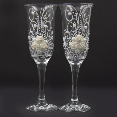 Подарочный набор свадебных фужеров, 2 шт, белые розы на белом орнаменте, 22,5 см — Интернет каталог PriceOK