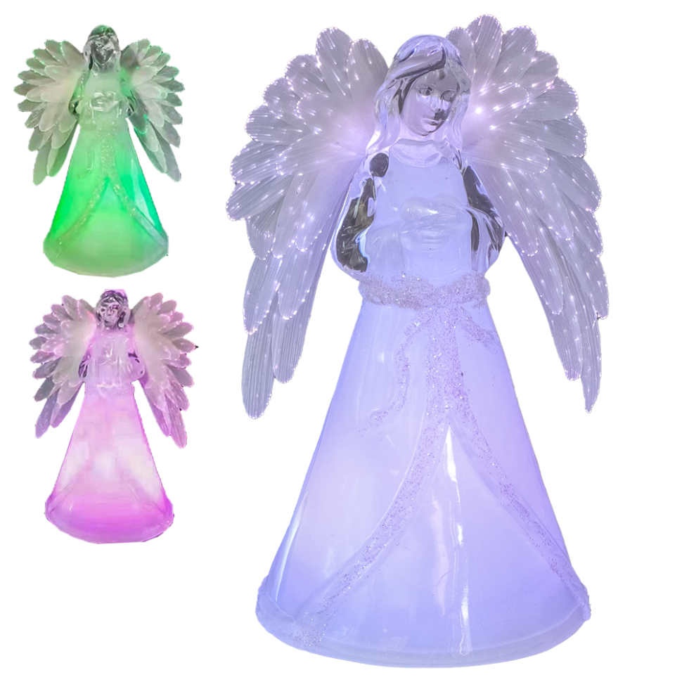 Статуэтка светящаяся, меняет цвета Ангел, со светящимися крыльями, из акрила, 17,5 см фото 1 — Интернет каталог PriceOK