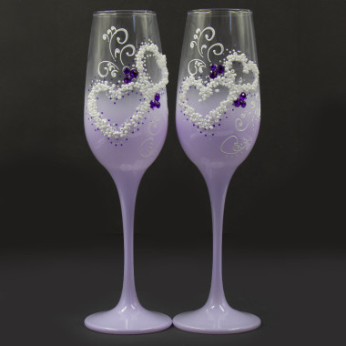 Подарочный набор свадебных фужеров, 2 шт, белые сердца на фиолетовом, 23,5 см — Интернет каталог PriceOK