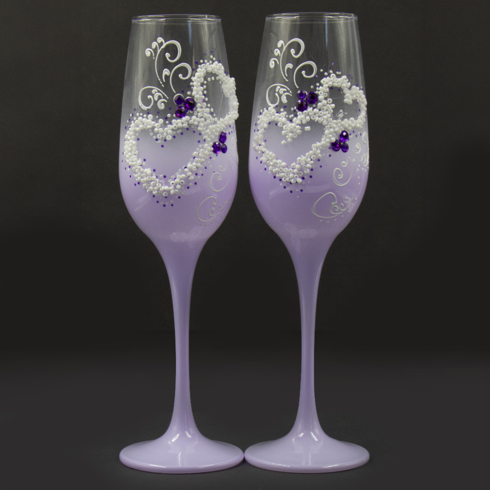 Подарочный набор свадебных фужеров, 2 шт, белые сердца на фиолетовом, 23,5 см фото 1 — Интернет каталог PriceOK