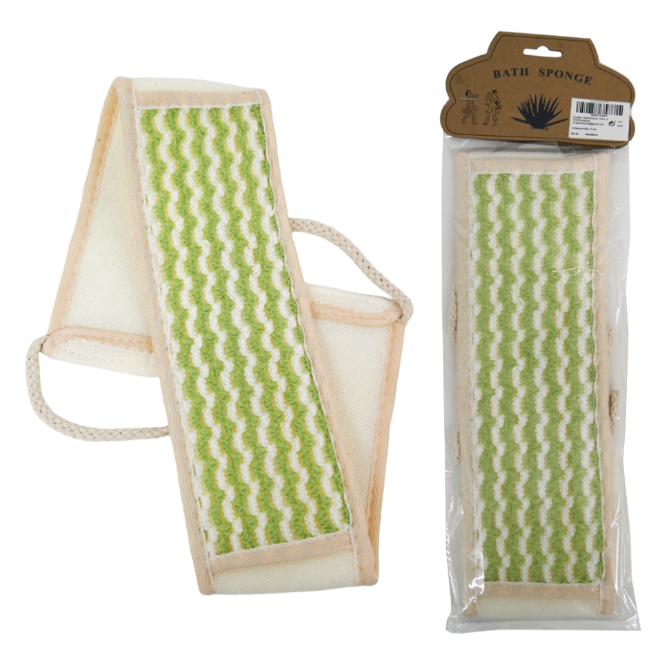 Мочалка 68 x 10 см бело-зеленая с ручкой-петлёй фото 1 — Интернет каталог PriceOK
