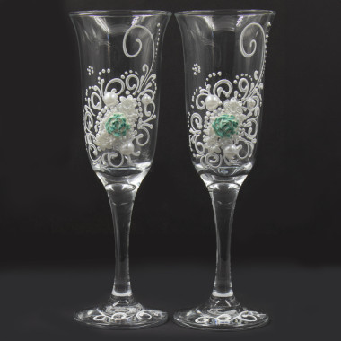 Подарочный набор свадебных фужеров, 2 шт, зеленая роза на белом орнаменте, 22,5 см — Интернет каталог PriceOK