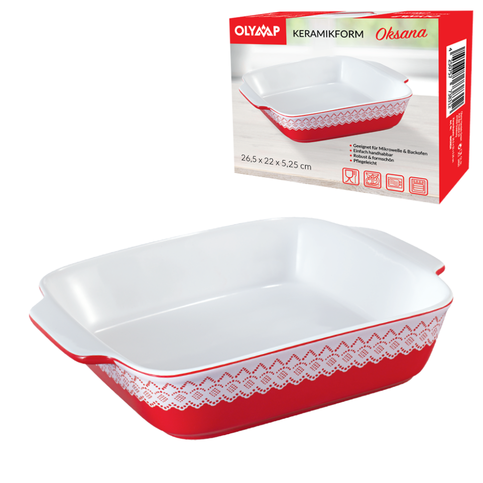 Керамическая форма для запекания 1,5 л OKSANA прямоугольная, красная, 26,5 х 22 х 5,25 см фото 1 — Интернет каталог PriceOK