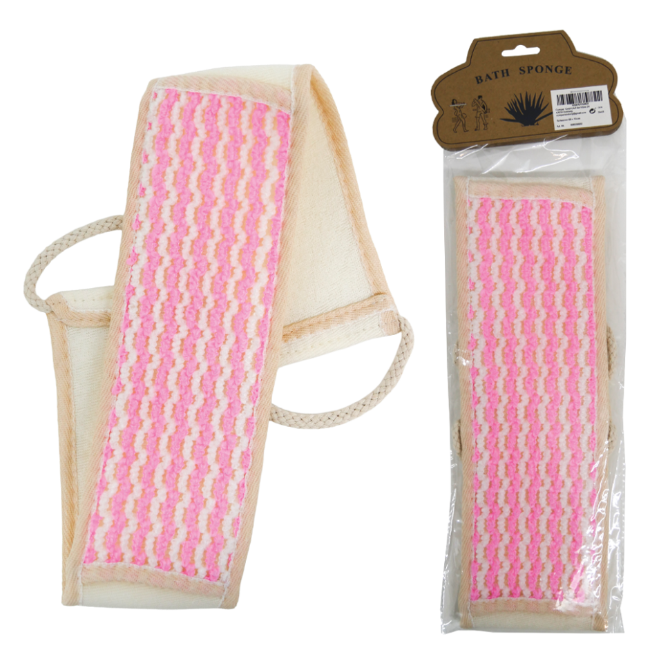 Мочалка 68 x 10 см бело-розовая с ручкой-петлёй фото 1 — Интернет каталог PriceOK