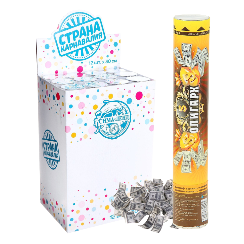 Набор - Хлопушек пневматических Олигарх, доллар, бумага, вложения, 12 шт, 30 см фото 1 — Интернет каталог PriceOK