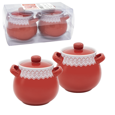 Набор керамических горшков RODINA красный, 2 шт по 0,65 л — Интернет каталог PriceOK