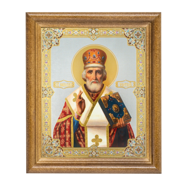 Икона Николай Чудотворец, деревянная рама, двойное тиснение, под стеклом, 11x13 см — Интернет каталог PriceOK